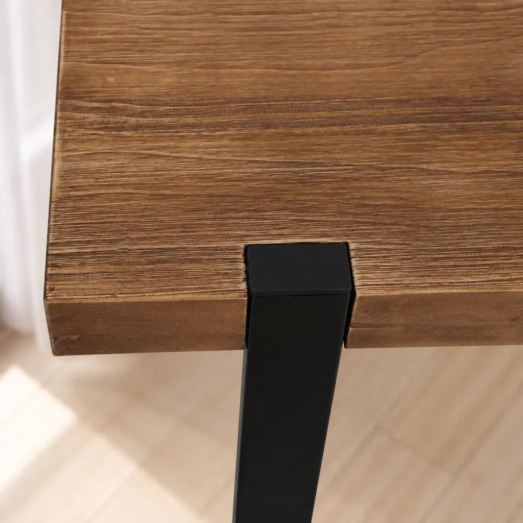 Solid Pine Wood Dining Table with Steel Frame