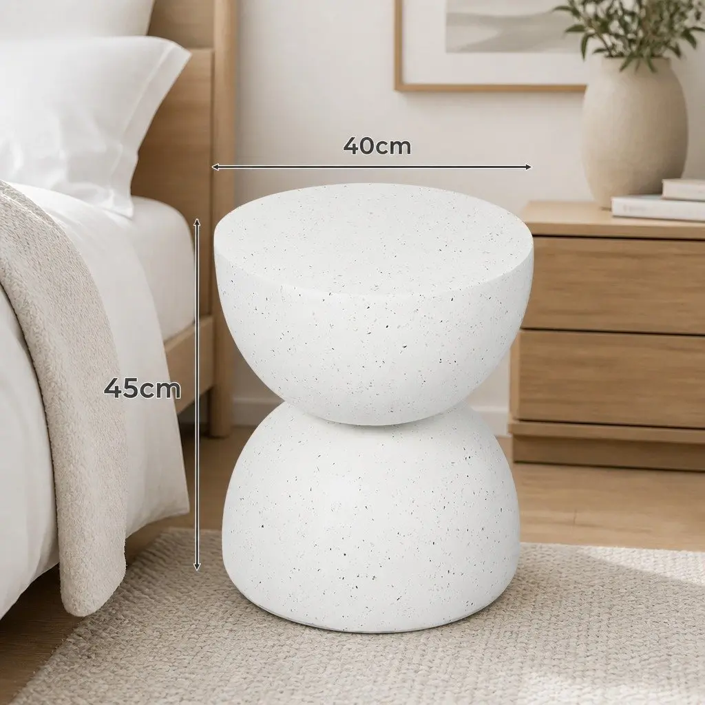 Side Table Terrazzo Hourglass Round 40cm Beige Magnesium Cement
