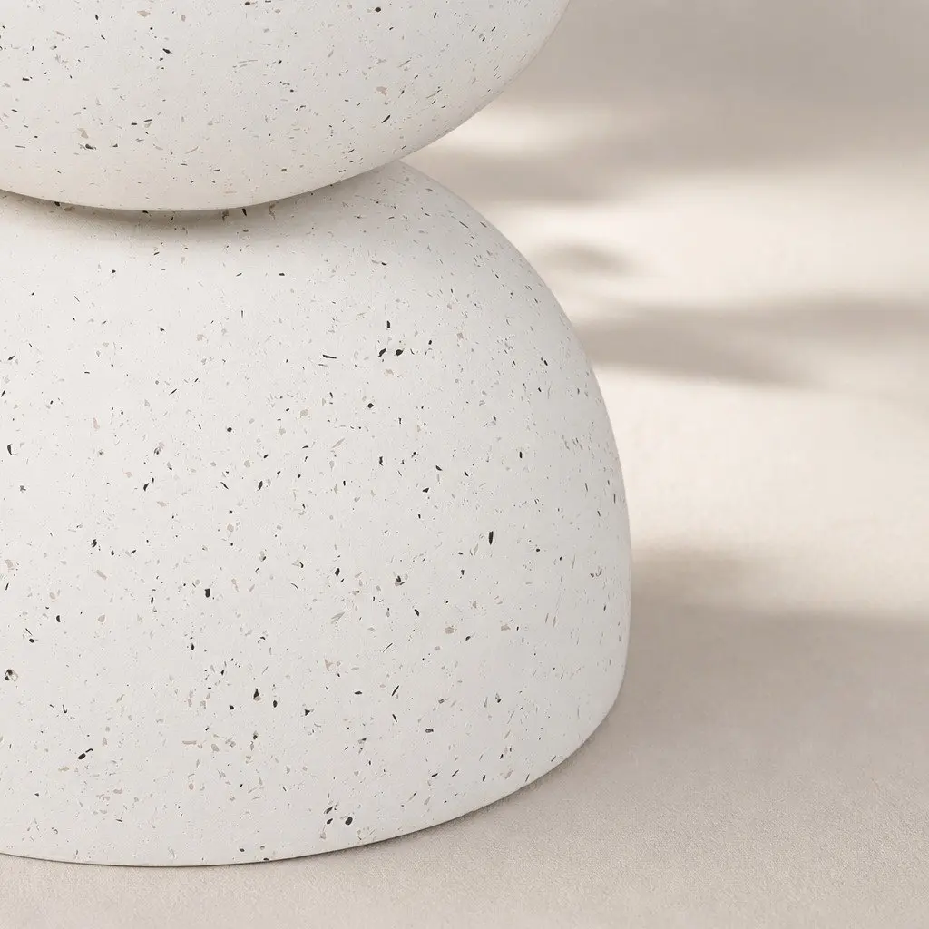 Side Table Terrazzo Hourglass Round 40cm Beige Magnesium Cement