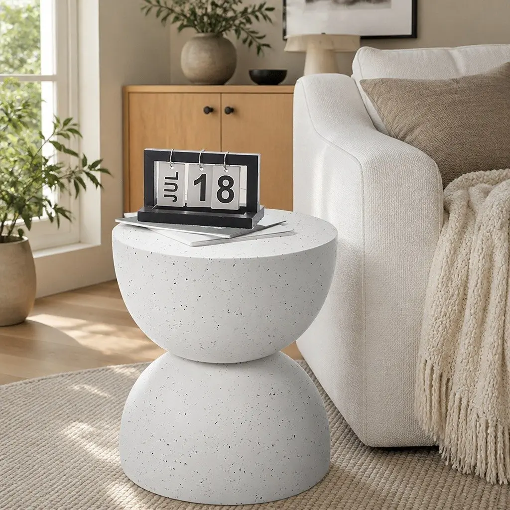 Side Table Terrazzo Hourglass Round 40cm Beige Magnesium Cement