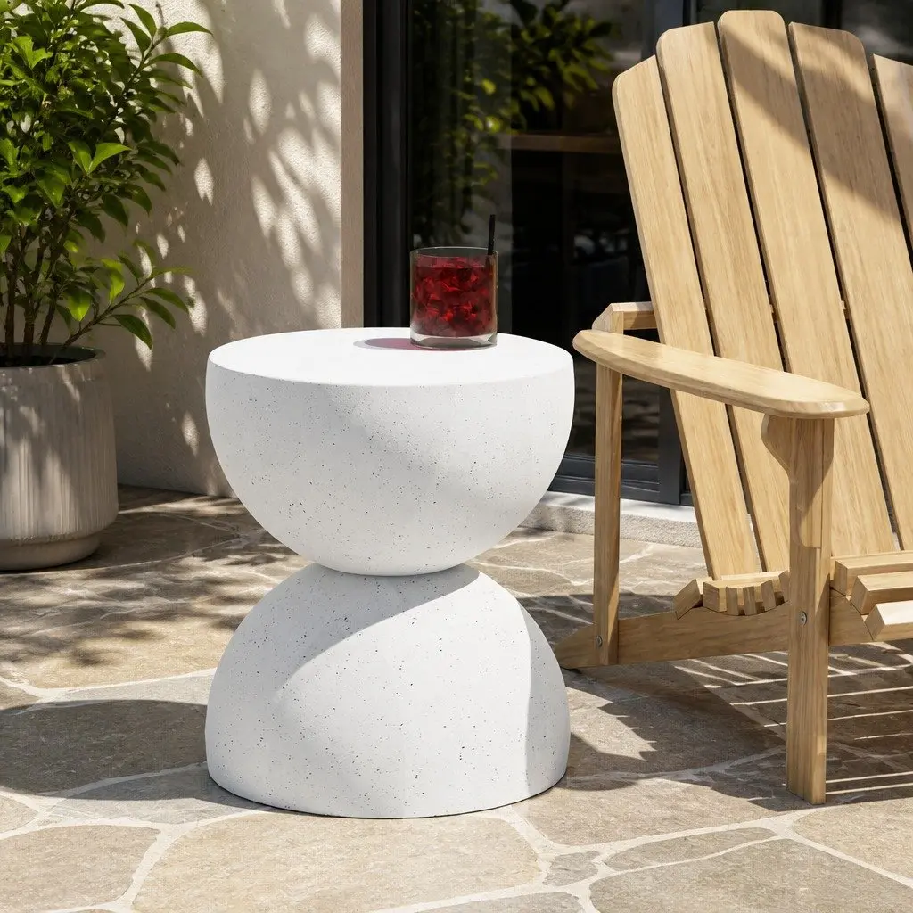 Side Table Terrazzo Hourglass Round 40cm Beige Magnesium Cement