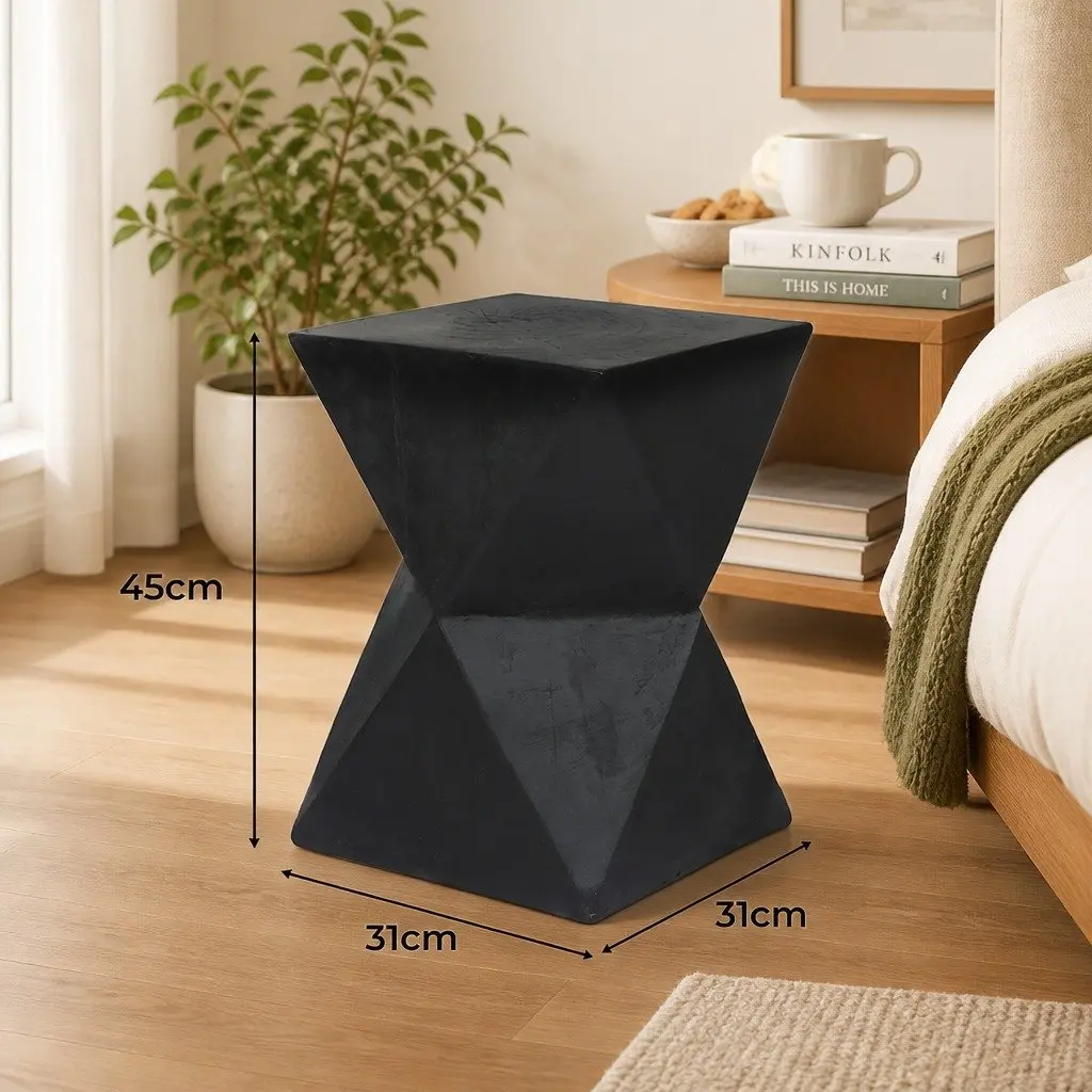 Geometric Side Table Terrazzo Black 31cm x 31cm x 45cm Magnesium Cement Nightstand Accent Stool