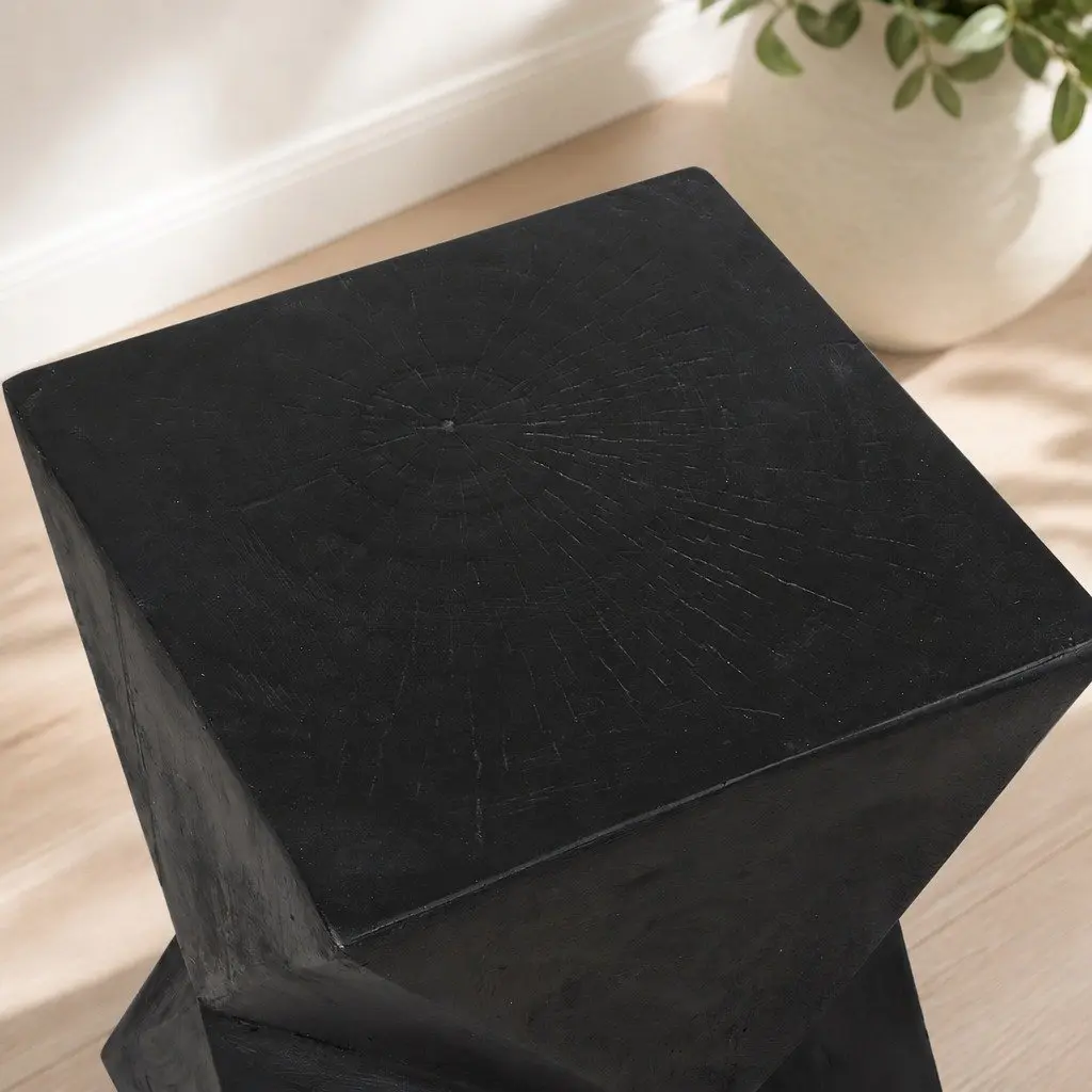 Geometric Side Table Terrazzo Black 31cm x 31cm x 45cm Magnesium Cement Nightstand Accent Stool