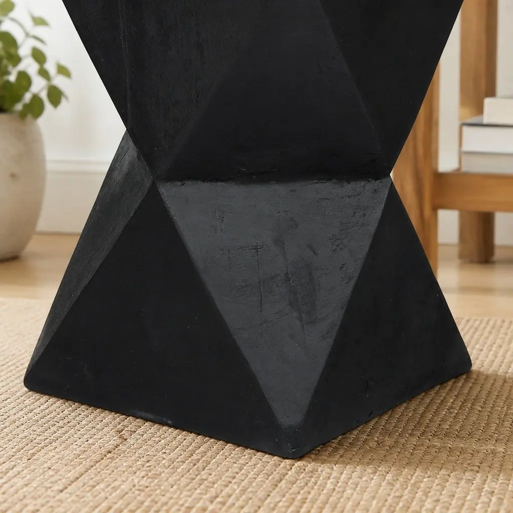 Geometric Side Table Terrazzo Black 31cm x 31cm x 45cm Magnesium Cement Nightstand Accent Stool