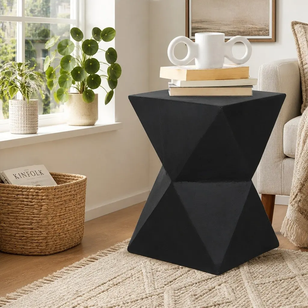 Geometric Side Table Terrazzo Black 31cm x 31cm x 45cm Magnesium Cement Nightstand Accent Stool