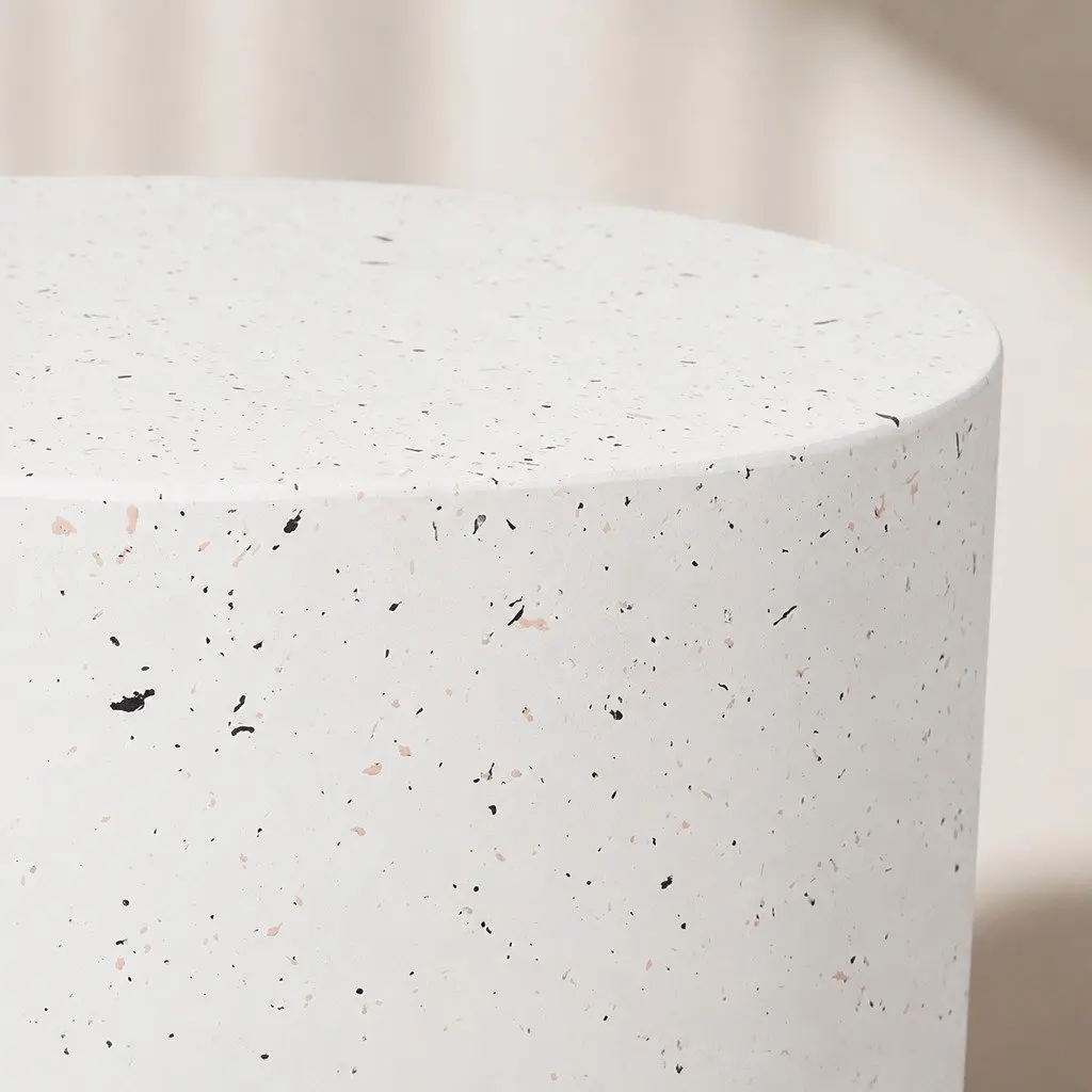 Round Terrazzo Side Table Cylinder Shape Beige Magnesium Cement 39.5cm W x 39.5cm D x 47cm H