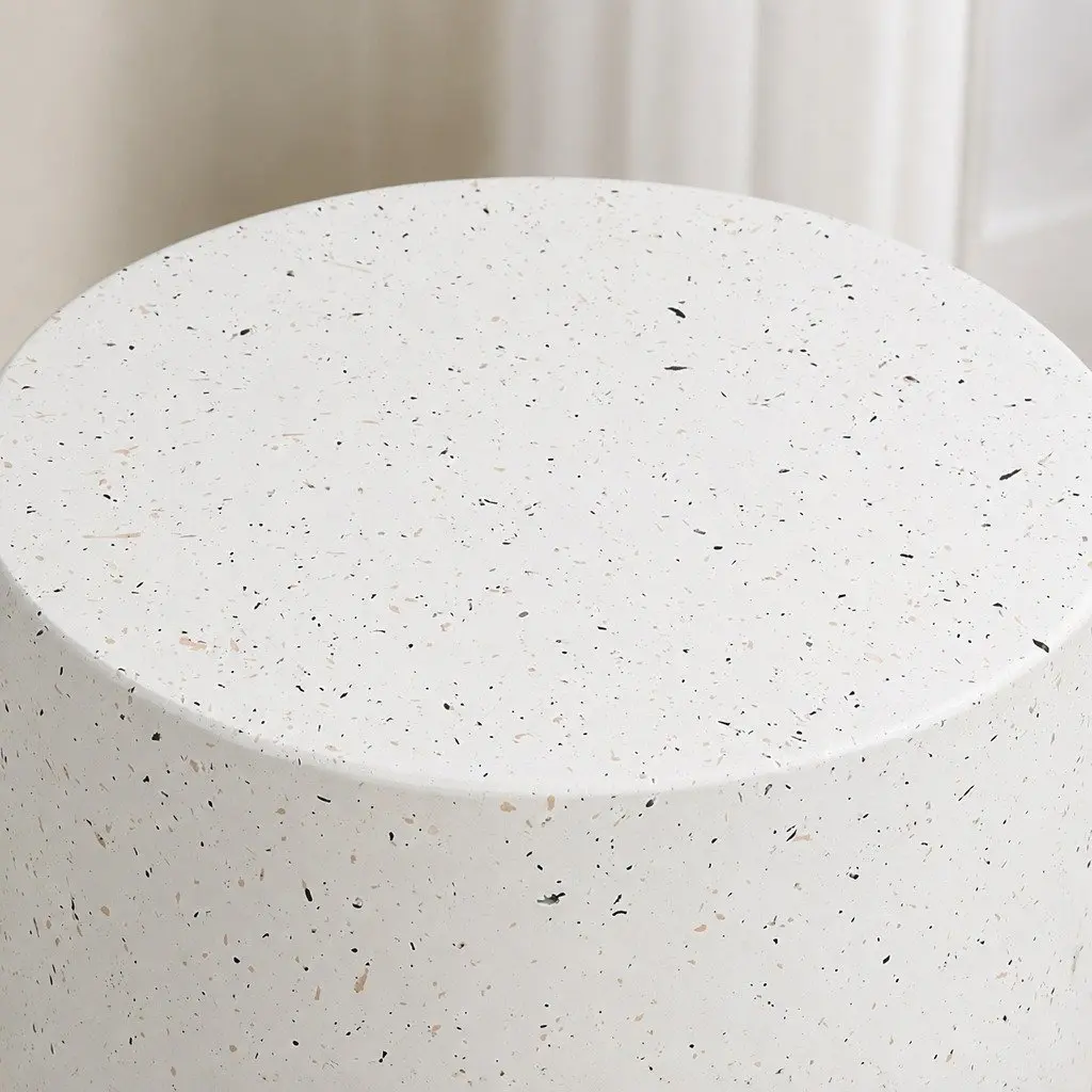 Round Terrazzo Side Table Cylinder Shape Beige Magnesium Cement 39.5cm W x 39.5cm D x 47cm H