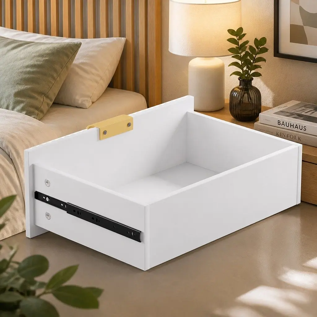 Bedside Table White 2 Drawers MDF Steel