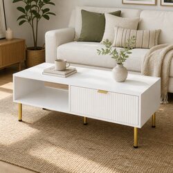 Elegant Coffee Table 110cm White Gold with Storage