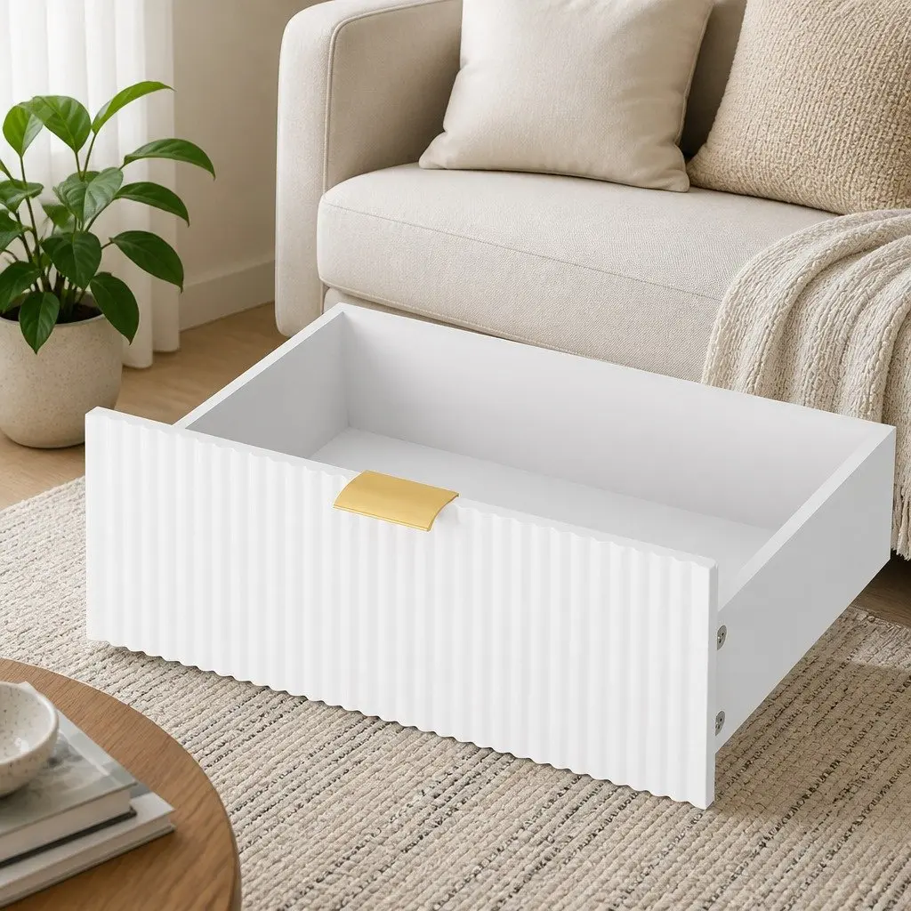 Coffee Table 110cm White Gold with Storage
