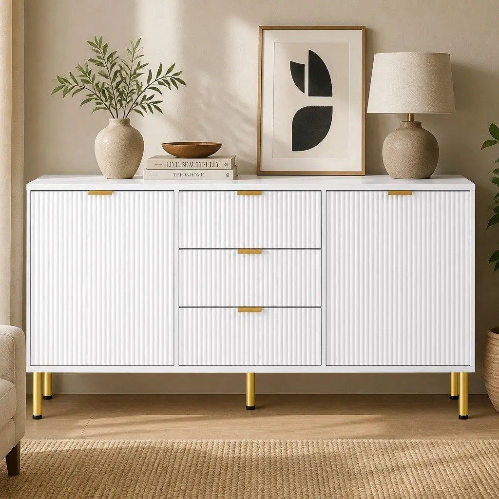 White Storage Sideboard Cabinet with Drawers