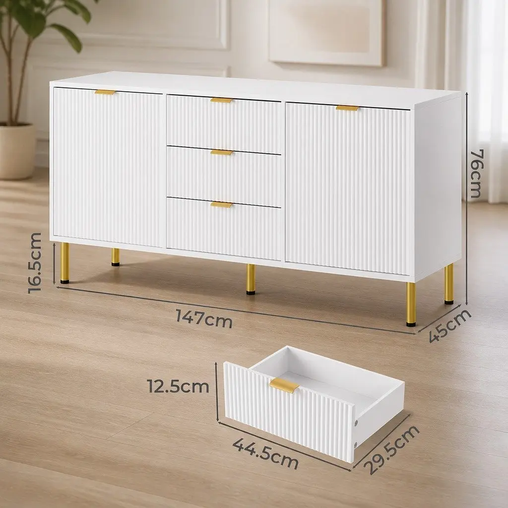 White Storage Sideboard Cabinet with Drawers