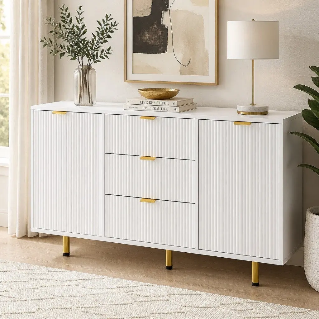 White Storage Sideboard Cabinet with Drawers