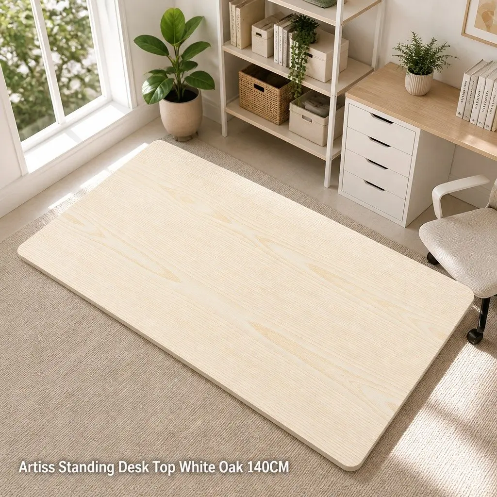 Standing Desk Top White Oak 140cm Particle Board Pre-Drilled
