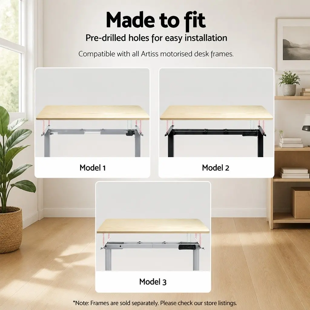 Standing Desk Top White Oak 140cm Particle Board Pre-Drilled