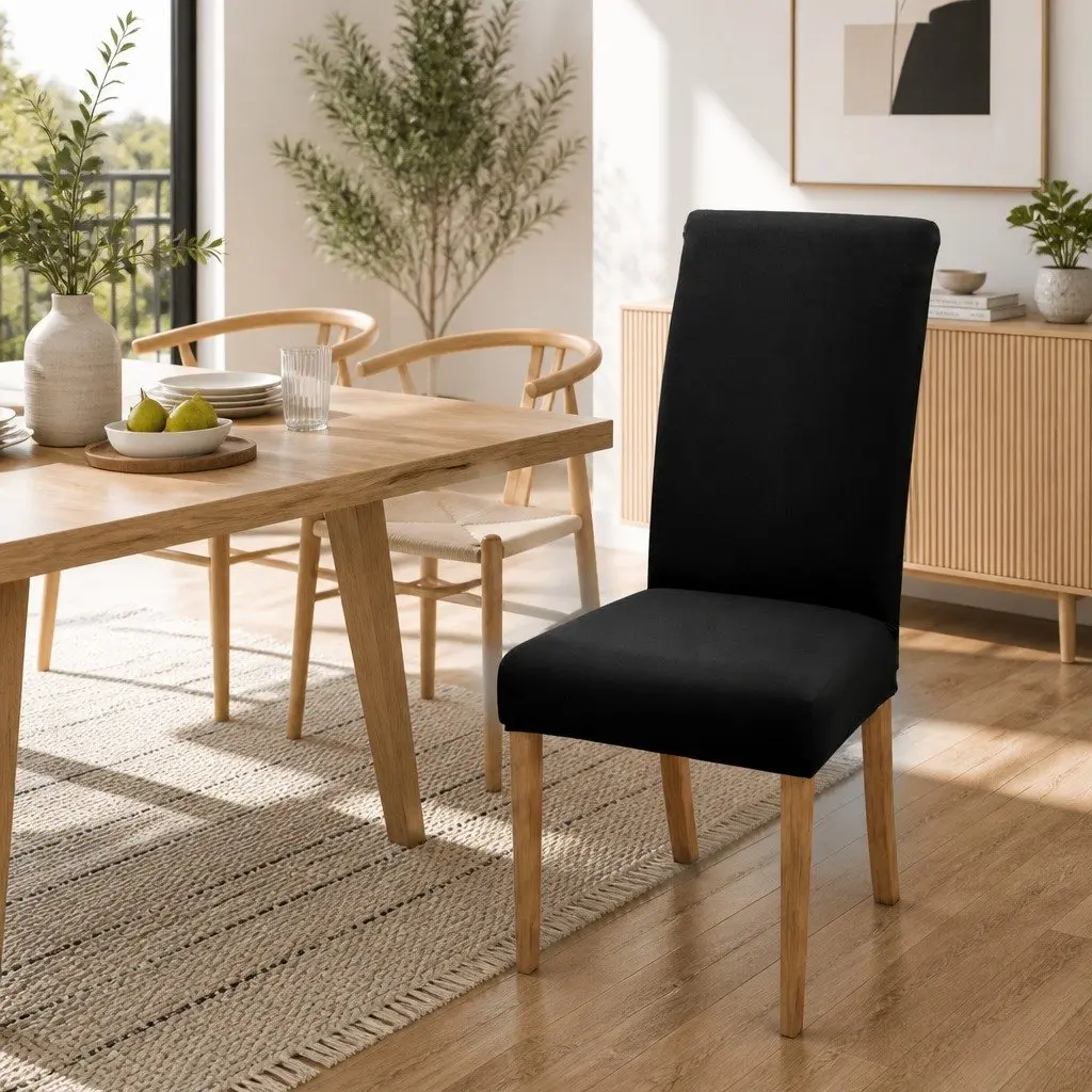 Dining Chair Covers Stretchable Slipcovers 4 Pack Black Polyester Spandex