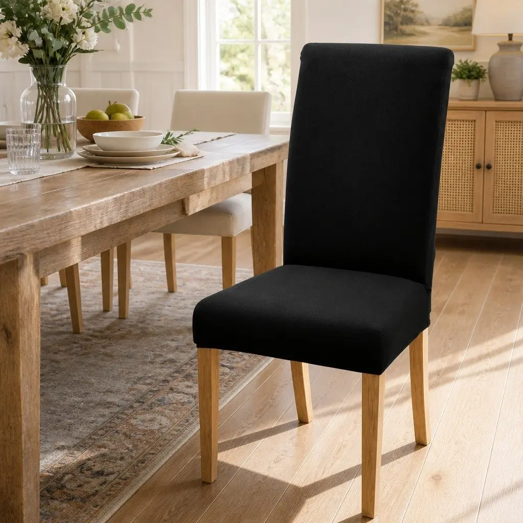 Dining Chair Covers Stretch Spandex Black 6 Piece