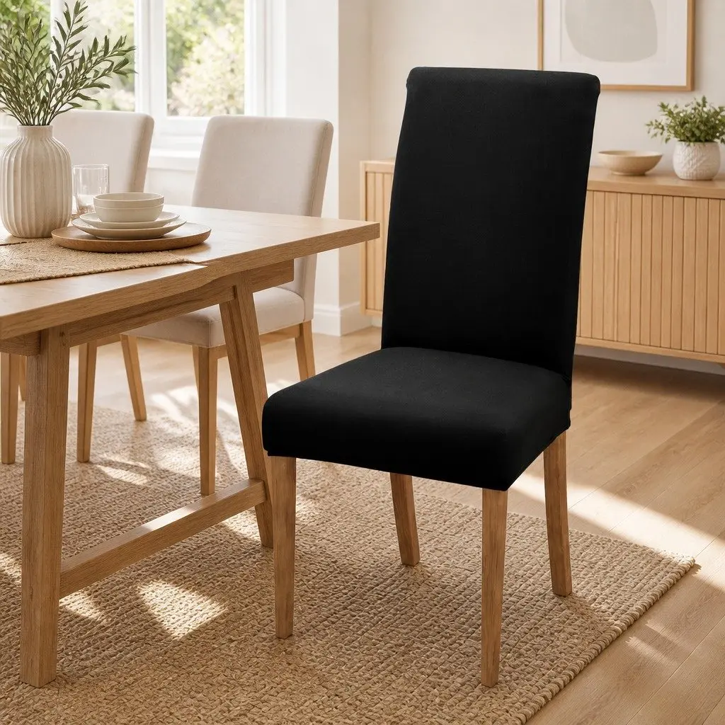 Dining Chair Covers Stretch Spandex Black 6 Piece
