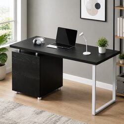 Black Computer Desk with 3 Drawers for Home Office