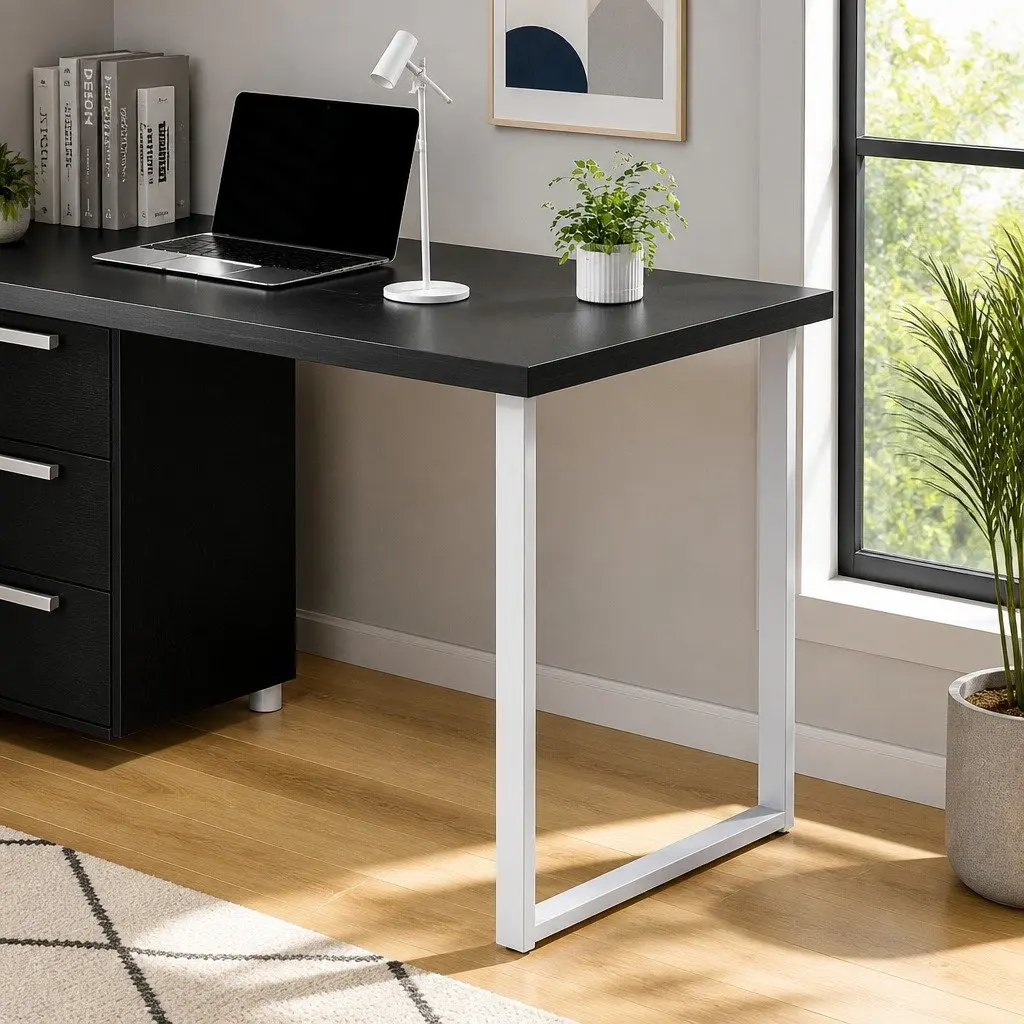 Computer Desk Black 140cm Wide Honeycomb Board Office Workstation with 3 Drawers