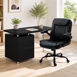 Black Executive Office Chair and Computer Desk Set