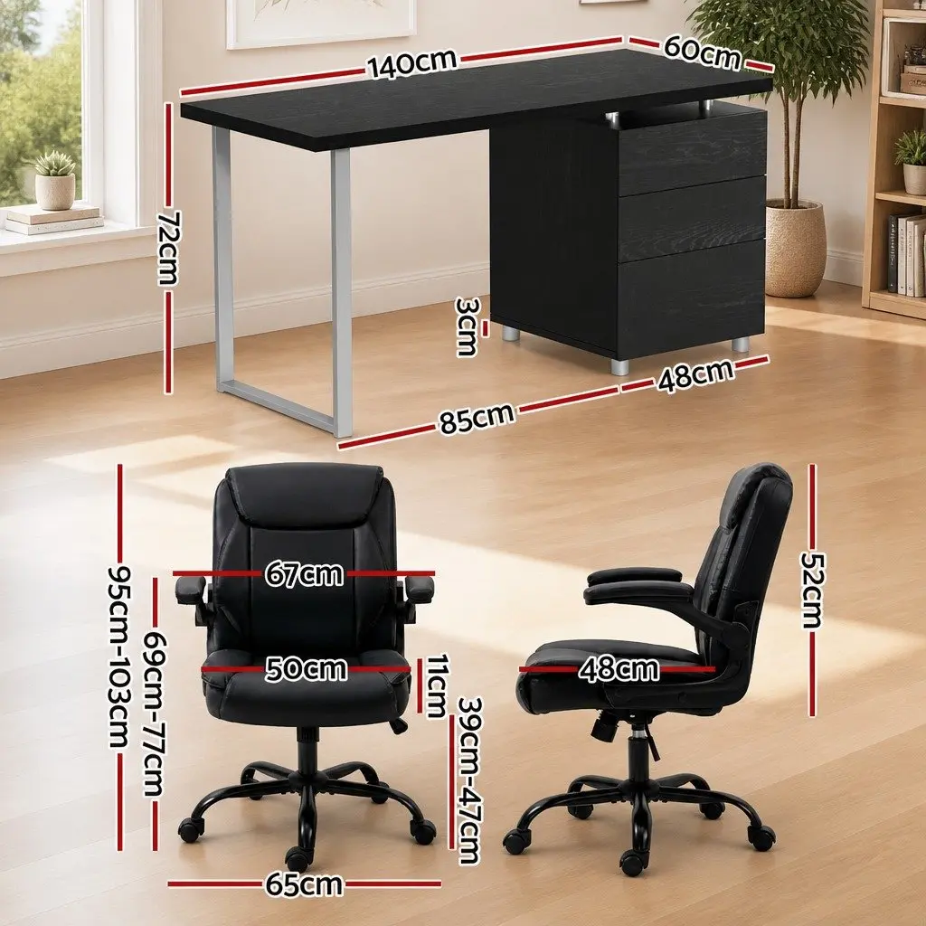 Black Executive Office Chair and Computer Desk Set