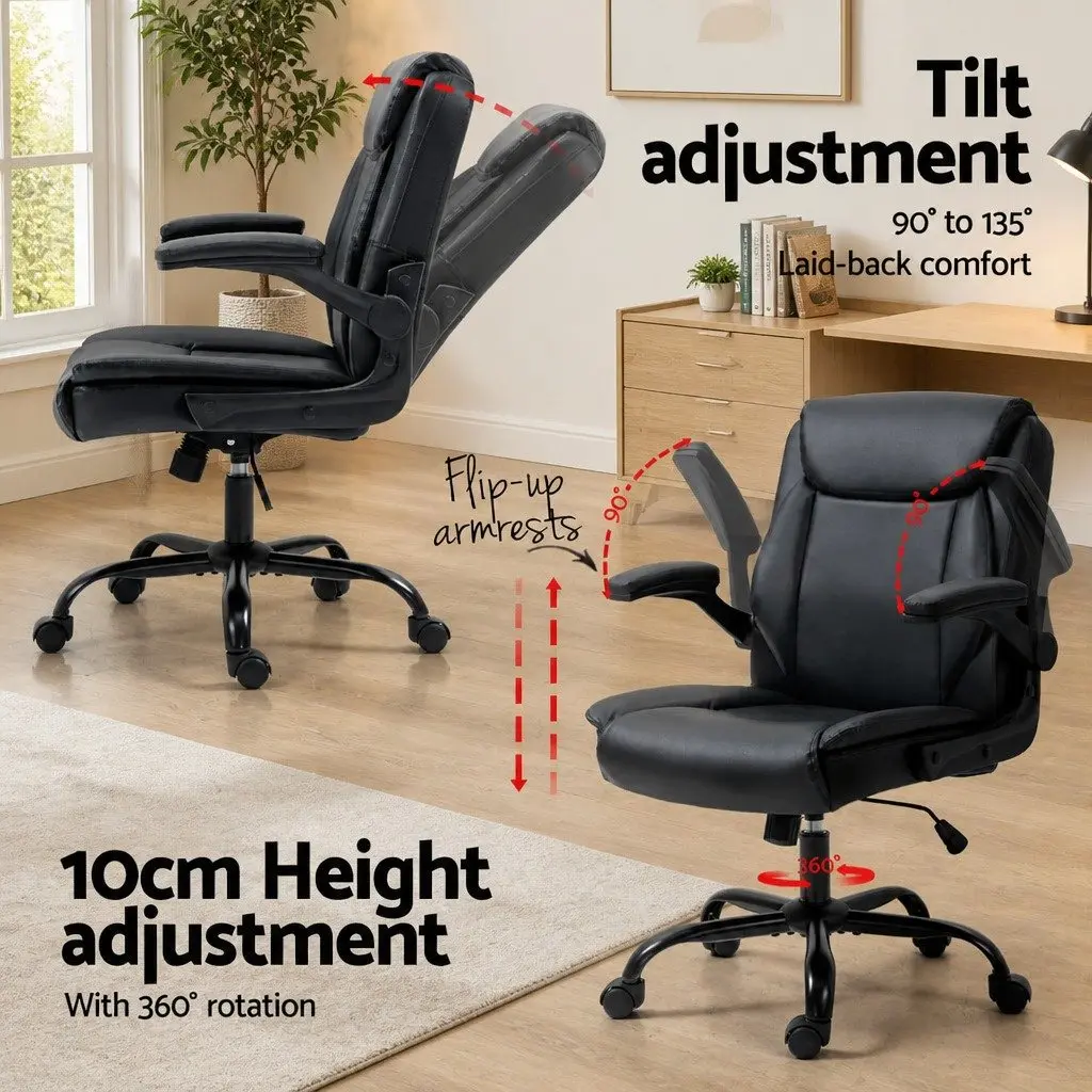 Black Executive Office Chair and Computer Desk Set