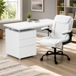 White Computer Desk and Executive Office Chair Set