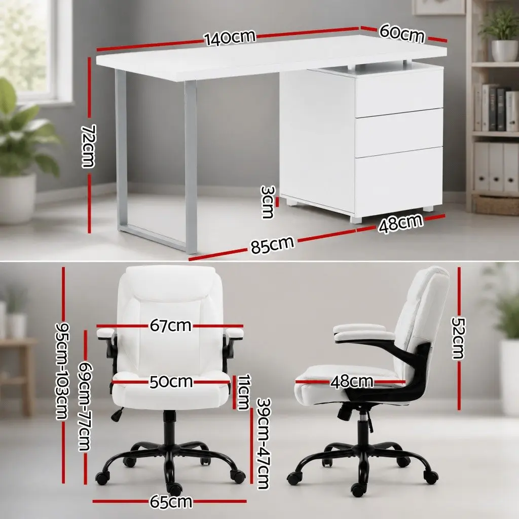 White Computer Desk and Executive Office Chair Set