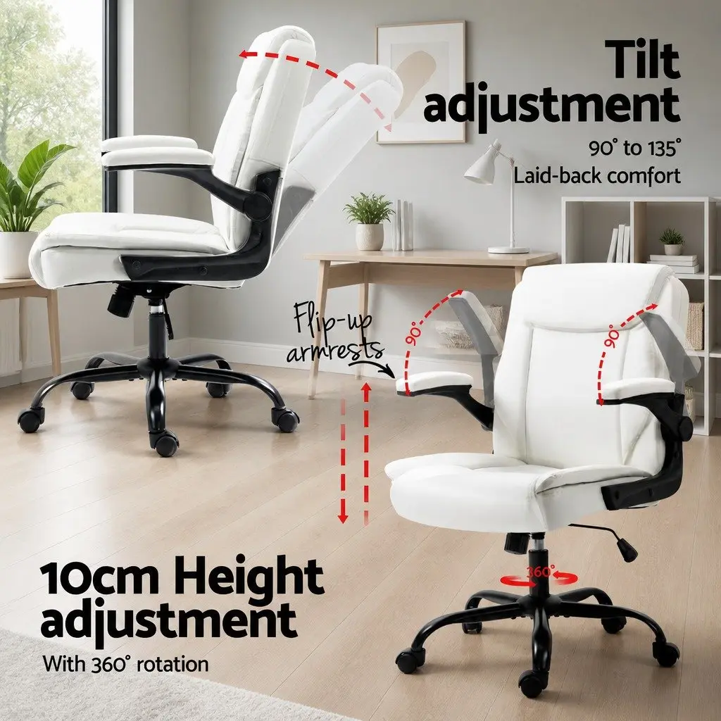 White Computer Desk and Executive Office Chair Set