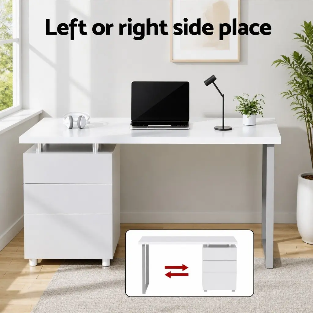 Computer Desk with 3 Drawers White 140cm Office Workstation Contemporary Design