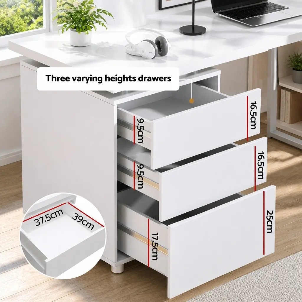Computer Desk with 3 Drawers White 140cm Office Workstation Contemporary Design