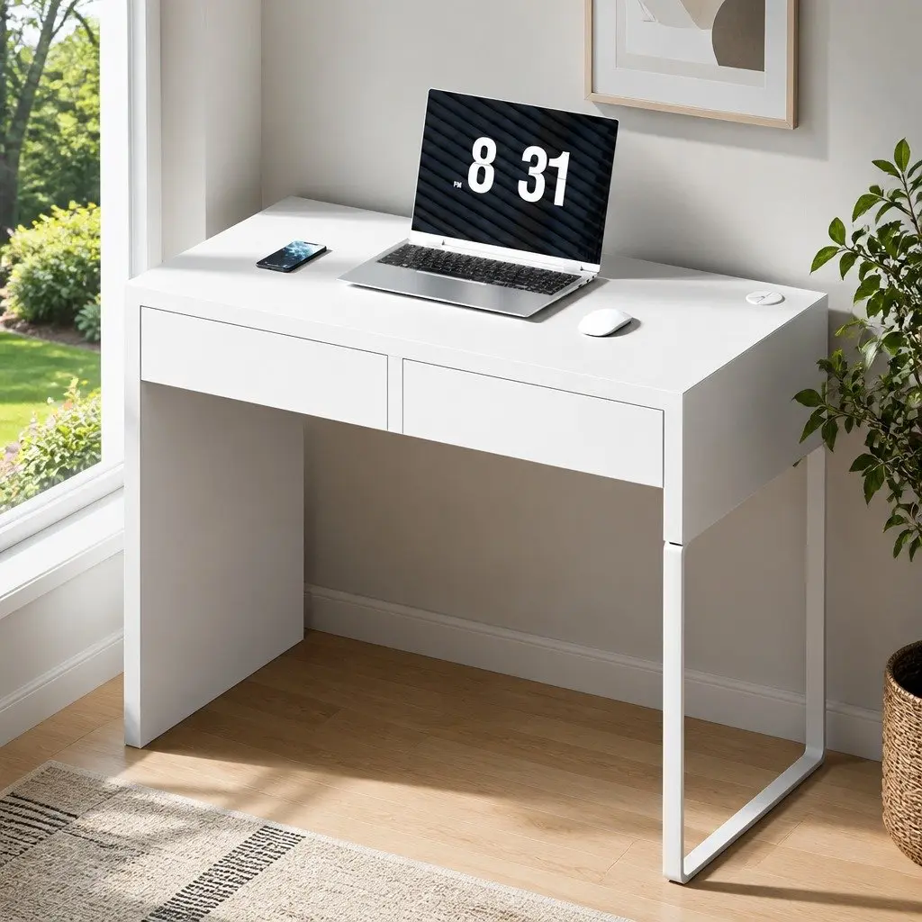 White Computer Desk with Storage Drawers