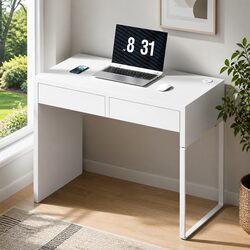 Elegant White Computer Desk with Storage Drawers