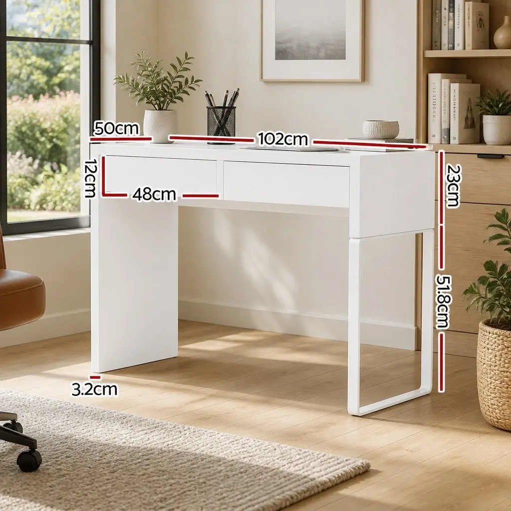White Computer Desk with Storage Drawers