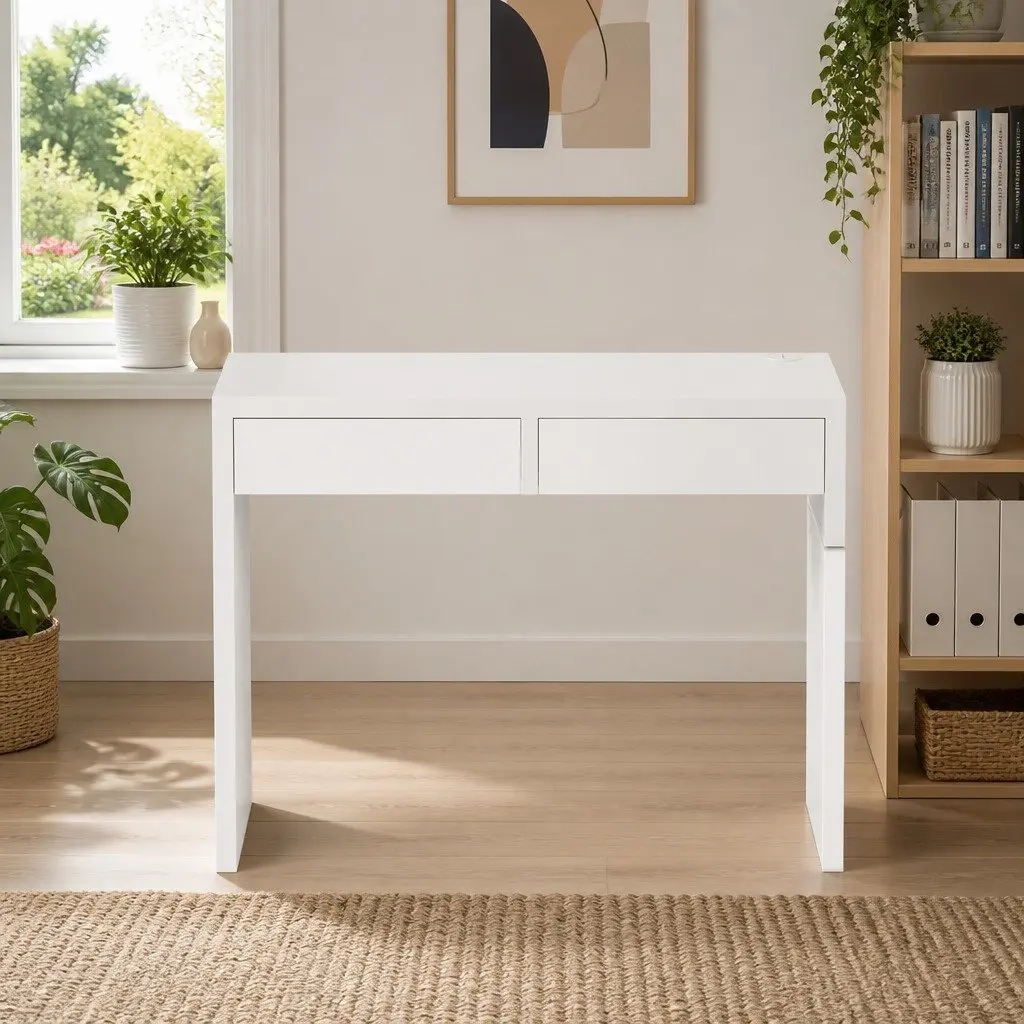 White Computer Desk with Storage Drawers