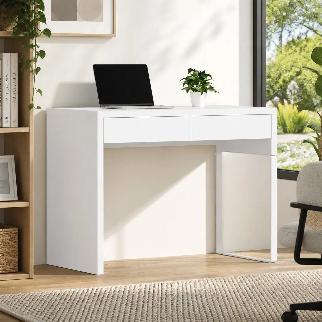 White Computer Desk with Storage Drawers