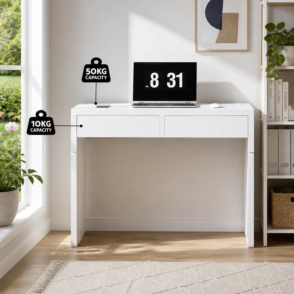 White Computer Desk with Storage Drawers