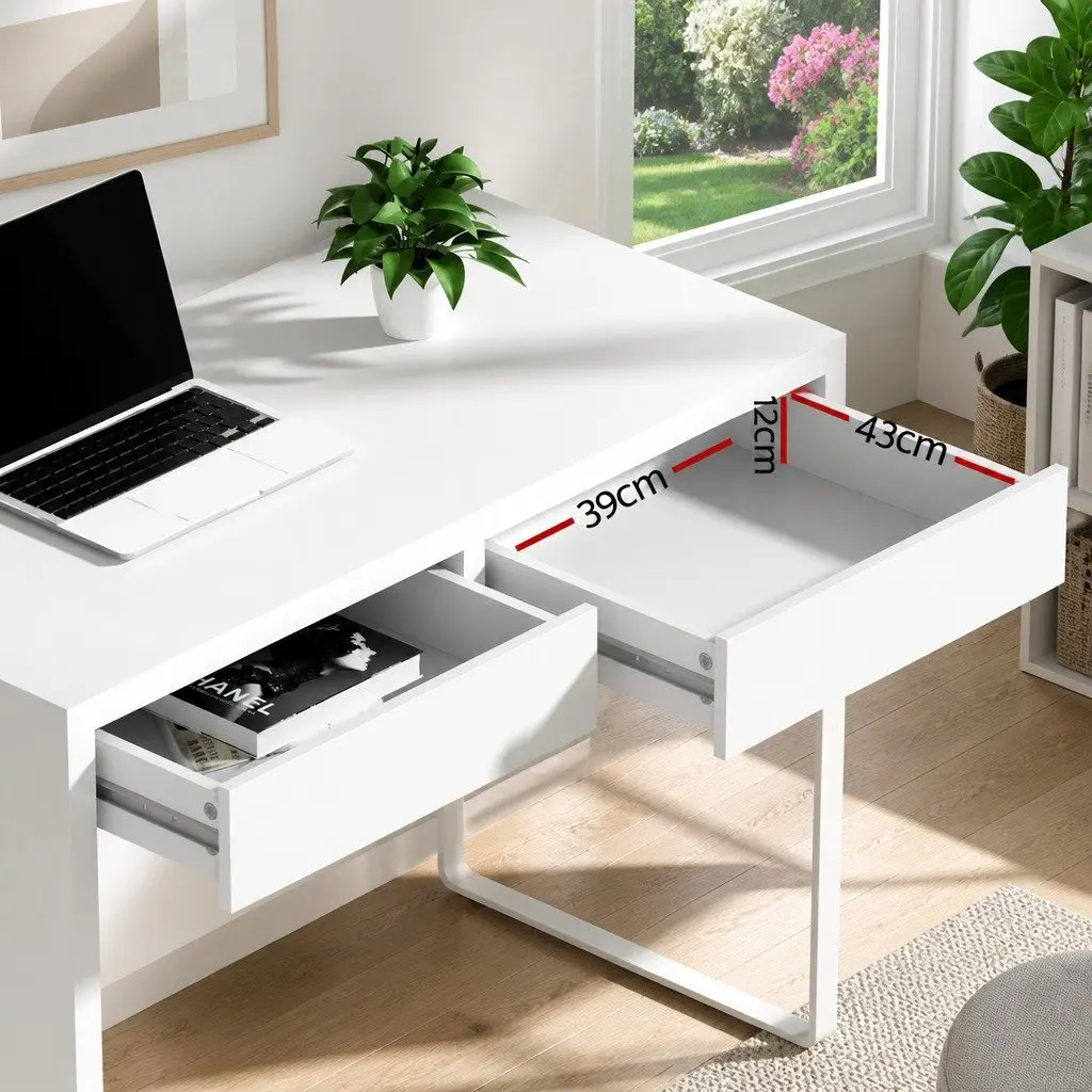 White Computer Desk with Storage Drawers