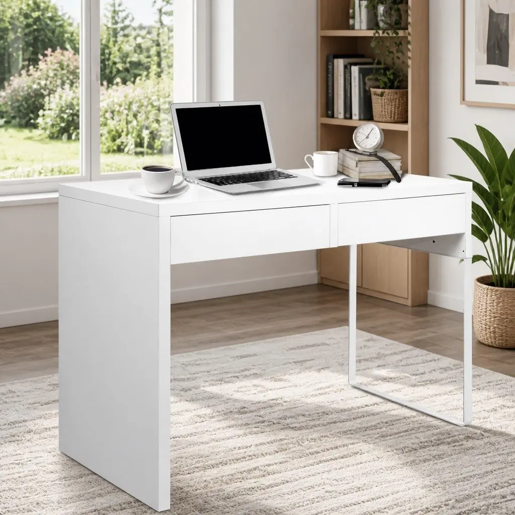 White Computer Desk with Storage Drawers