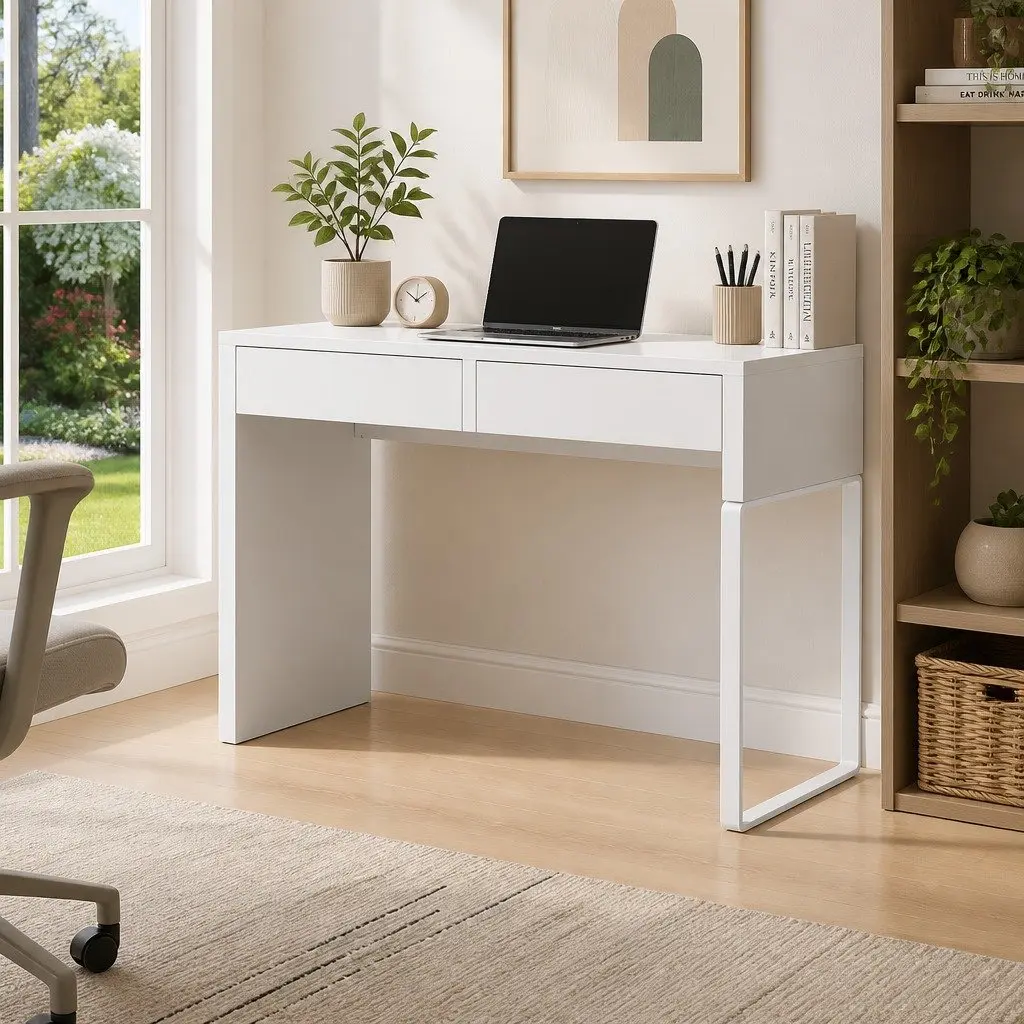 White Computer Desk with Storage Drawers