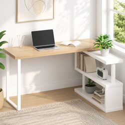 Computer Desk with Rotating Bookshelf for Home Office