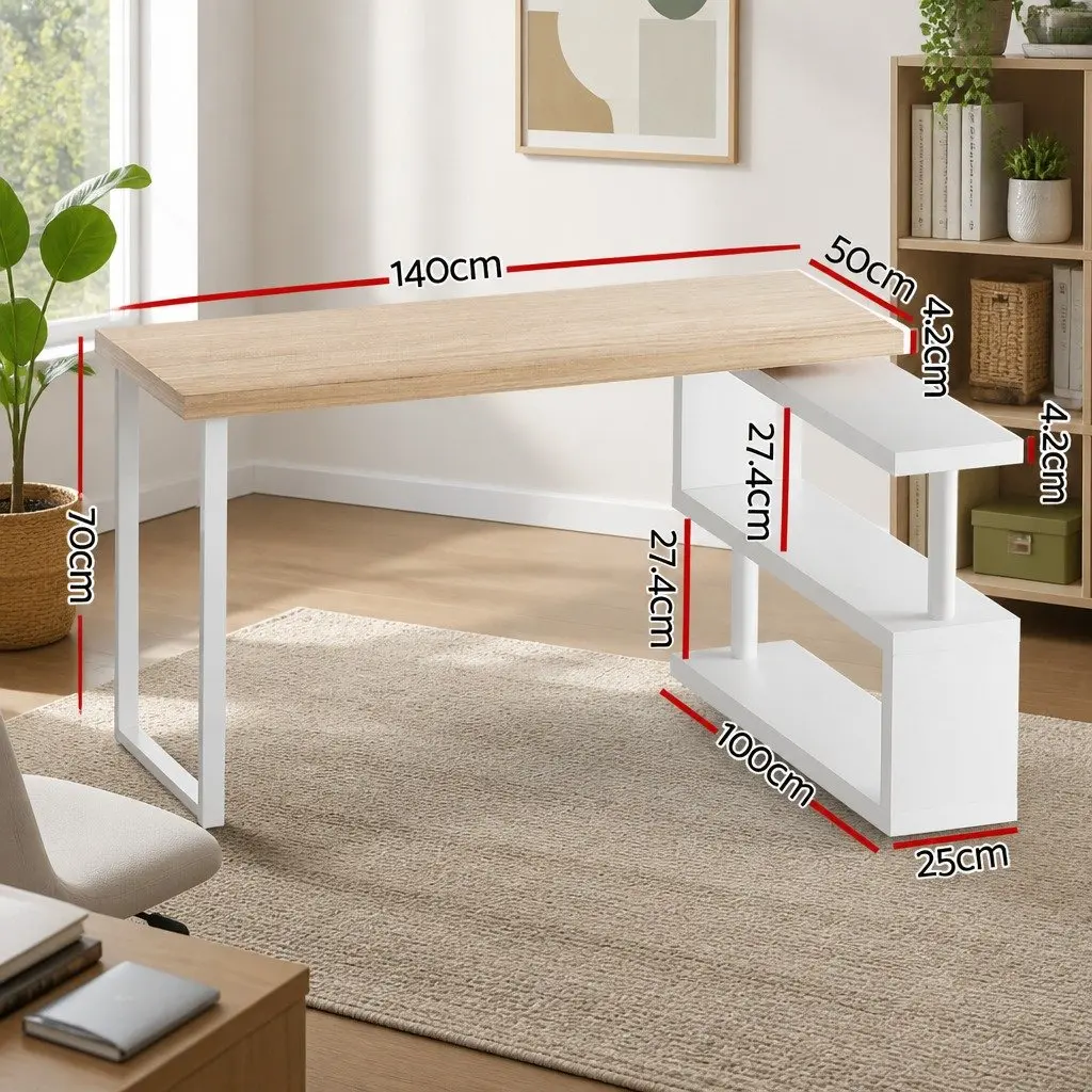 Computer Desk with Rotating Bookshelf for Home Office