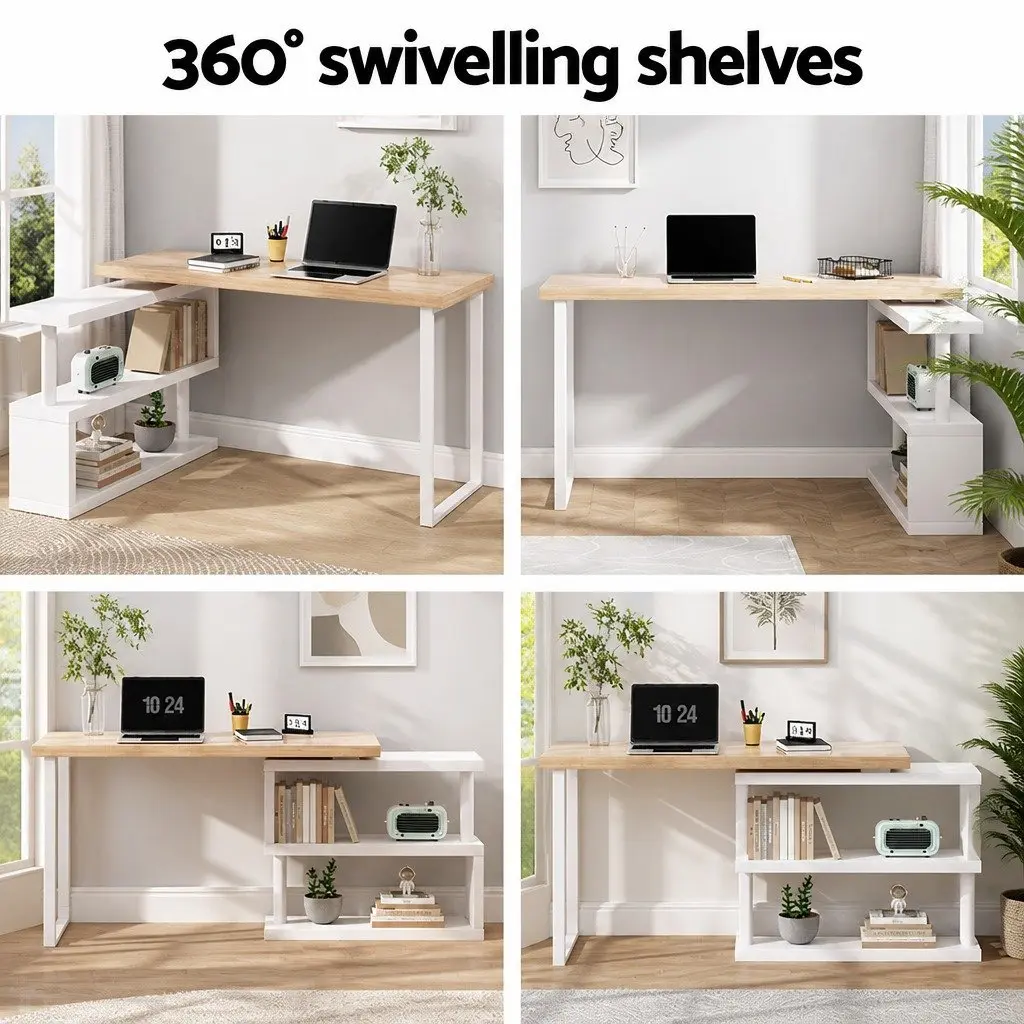 Computer Desk with Rotating Bookshelf for Home Office