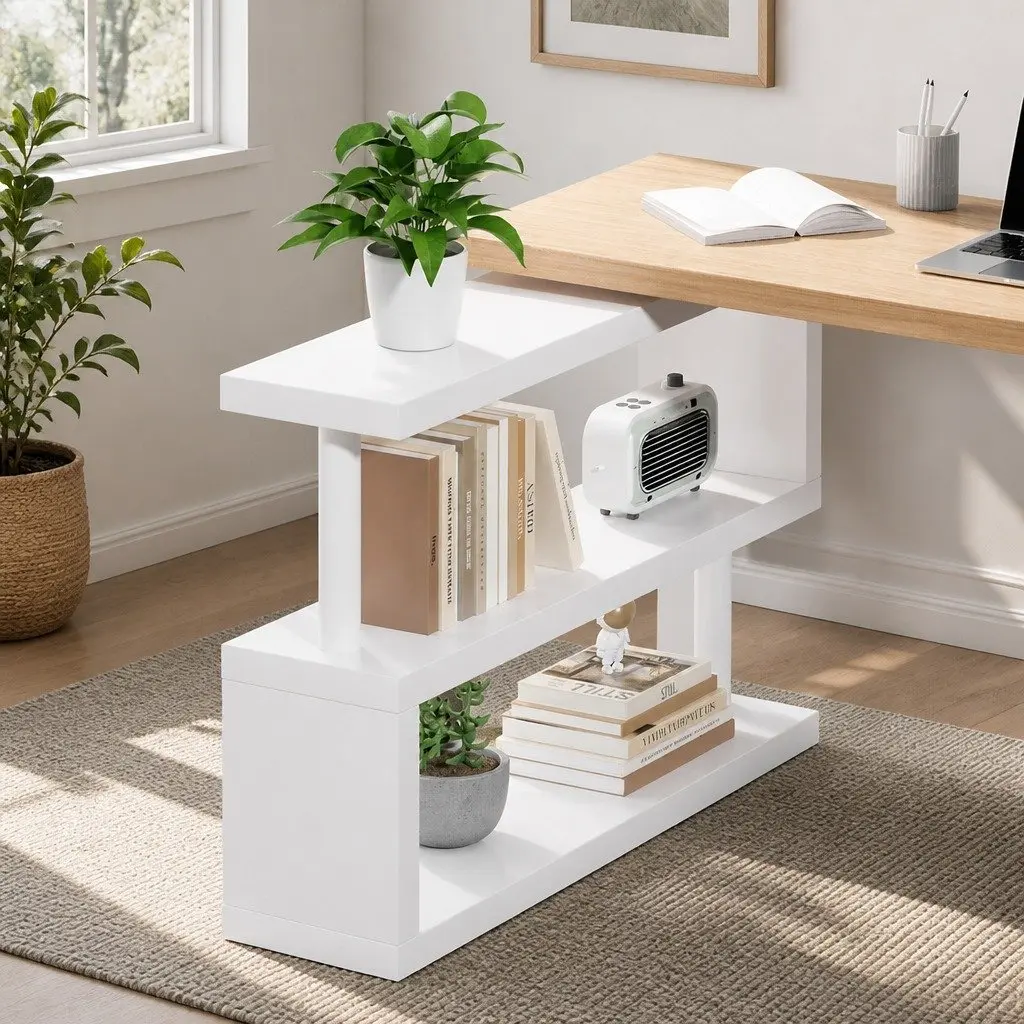 Computer Desk with Rotating Bookshelf for Home Office