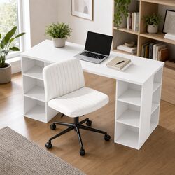 Ergonomic Office Desk and Chair Set with 6 Shelves