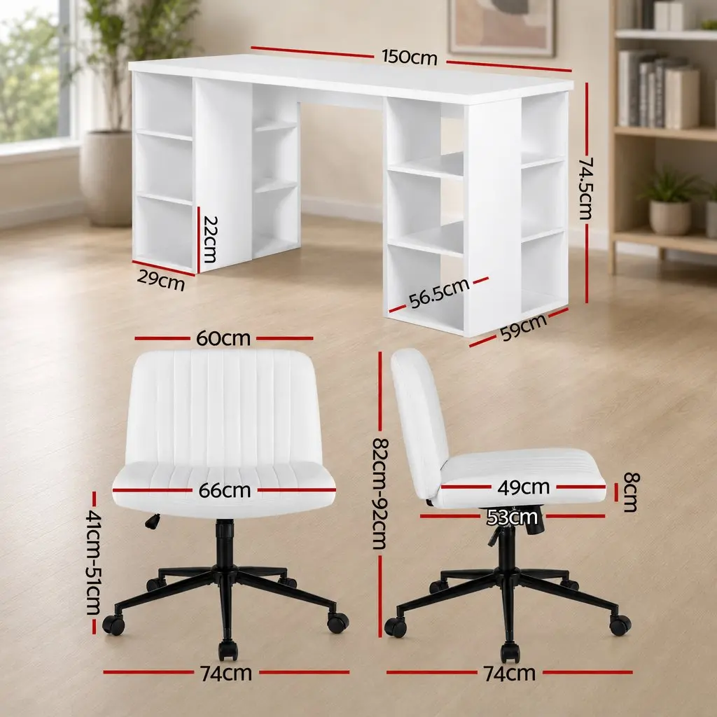 Ergonomic Office Desk and Chair Set with 6 Shelves