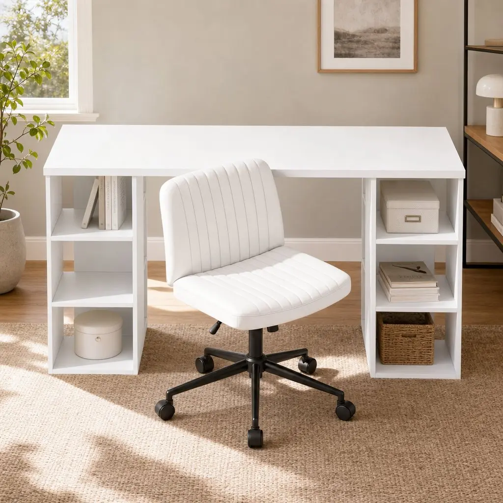 Ergonomic Office Desk and Chair Set with 6 Shelves