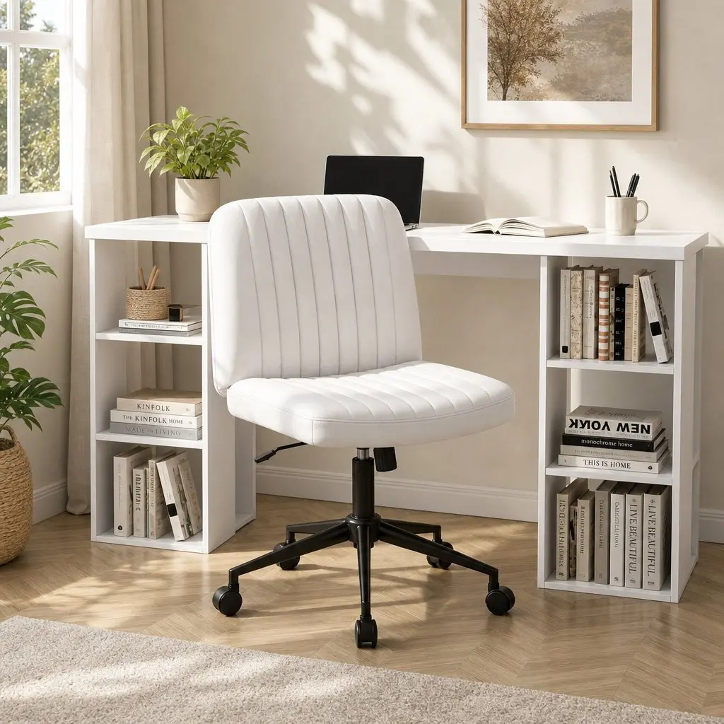 Ergonomic Office Desk and Chair Set with 6 Shelves
