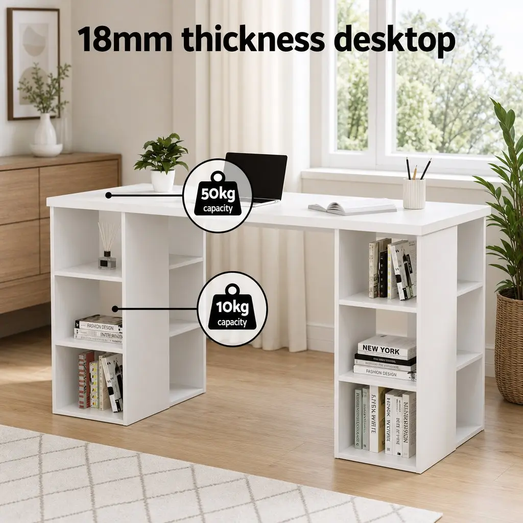 Ergonomic Office Desk and Chair Set with 6 Shelves